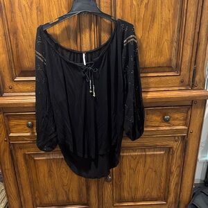 Free People Black Blouse with Gold Accents